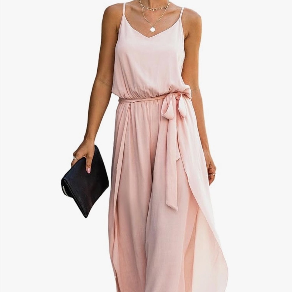 Sleeveless Pink Flowing Blush Jumpsuit w/Waist Tie XL